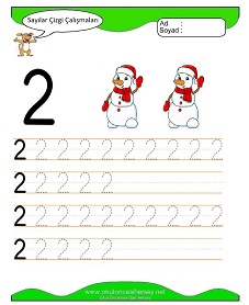 2 Rakamı Çizgi Çalışmaları Çalışma Sayfaları